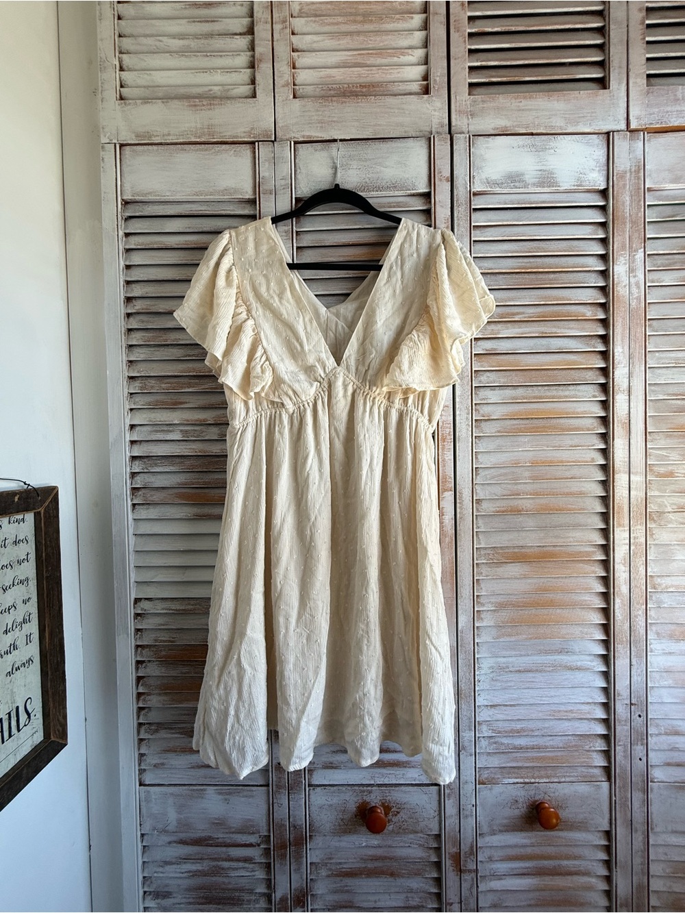 Cream V-Neck Flutter Sleeve Mini Dress